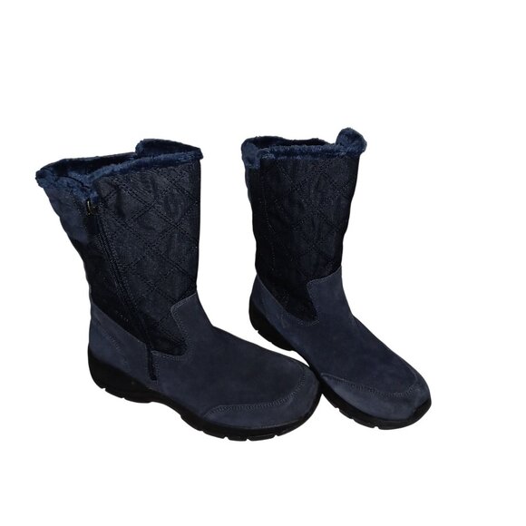 Lands End Navy Blue Puffer Suede Mid-calf Winter Rain Boot Women's Size 9B NWOT - Picture 1 of 10